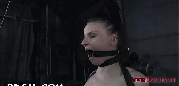  Gagged cutie is punished with painful toy playing